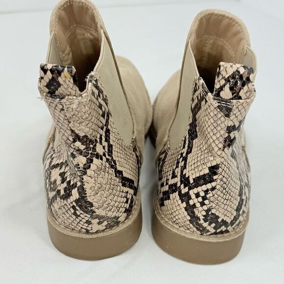 Seven Dials MARISAH Tan Faux Suede Snake Print Back Elastic Pull On Ankle Boots - Picture 11 of 14